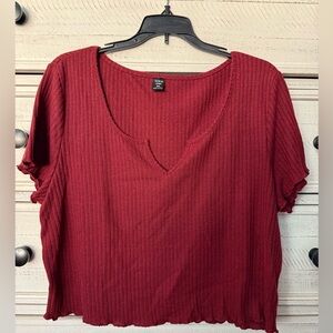 SHEIN Women's Red Ribbed Short Sleeve Tee